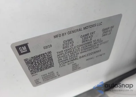 2019 GMC Acadia Slt-1 from USA, damaged, VIN 1GKKNMLS4KZ223093